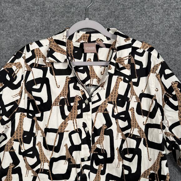 Chico's Size Large 3 Jaguar Button Up Shirt Top White animal Geometric - Picture 4 of 10
